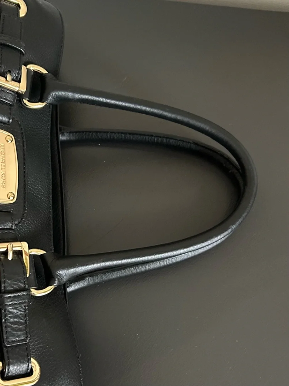 Michael Kors Black Leather Satchel Gold Hardware Shoulder Bag Crossbody - Picture 8 of 14